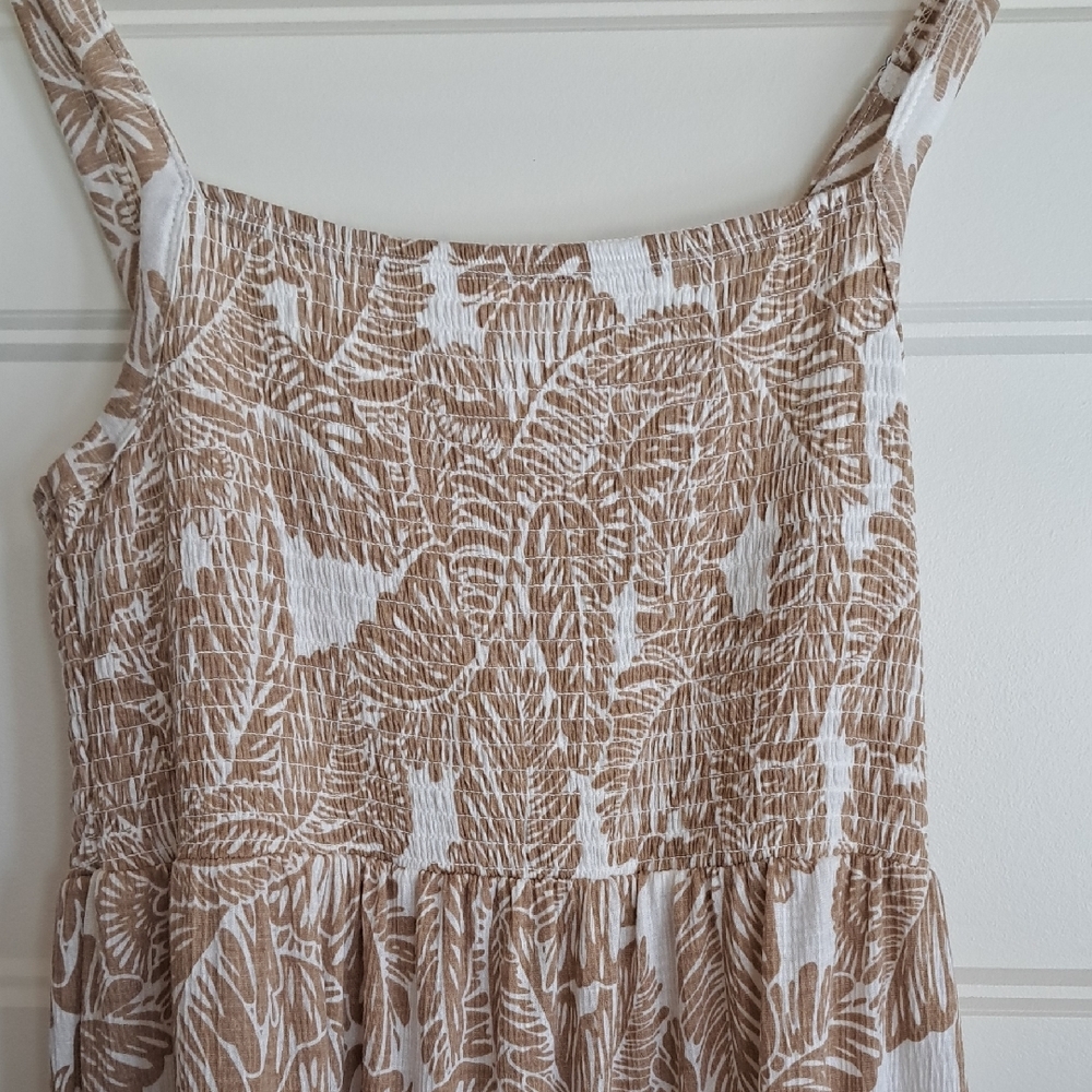Gentle Fawn Beige Leaf-Print Maxi Dress with Smocked Bodice - Picture 3 of 5